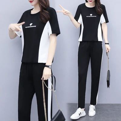 

Black Women 2 Piece Set Top And Pants Plus Size Suits And Sets Loose Two Piece Outfits Summer Roupas Feminina Women's Tracksuits