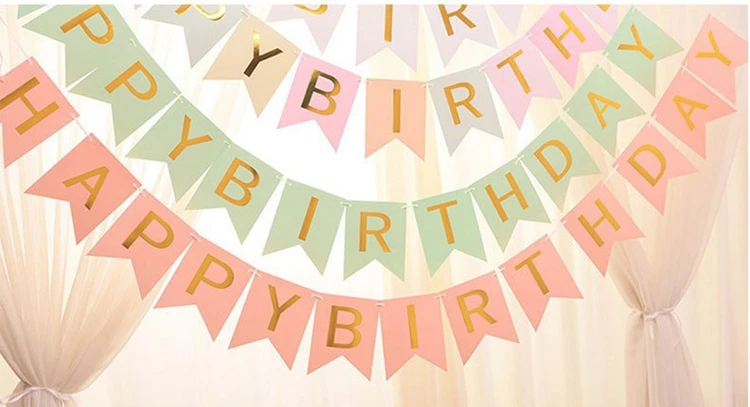 Флаги с надписью Happy Birthday свинка праздничные баннеры украшения позолоченный шкафчик для флажок с буквами детская гирлянда для душа вечерние поставки