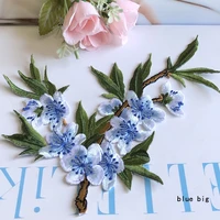 1pcs chinese style peach flower embroidery patch applique iron on stick clothes dress accessory diy patchwork patches blue grey