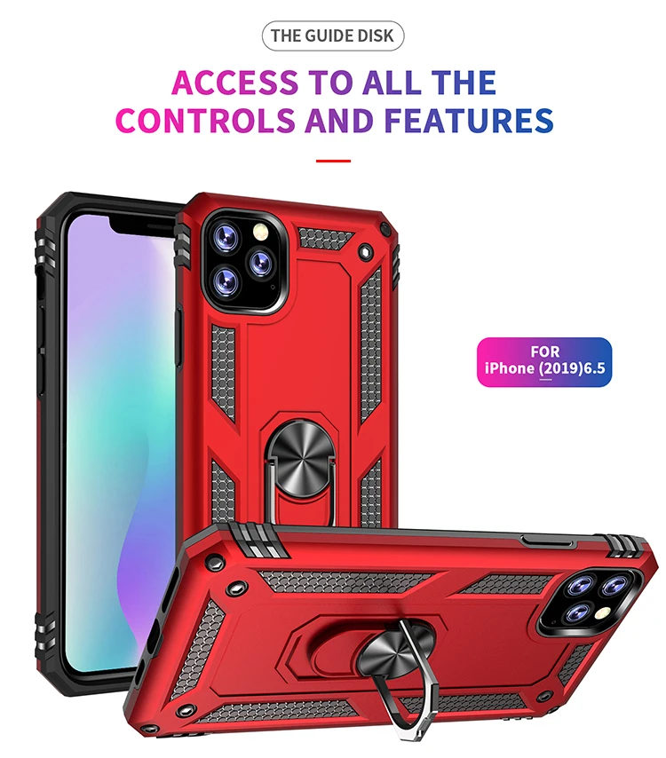 TPU PC Cover Case For iphone 11 pro max iPhone cases Adjustable Integrated 360 degree Gear Rotating Ring cover | Мобильные телефоны