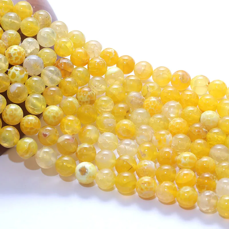 

LS Natural Stone Beads Yellow Fire Agates Round Beads For Jewelry Making Wholesale Onyx DIY Necklace Bracelet Jewellery 6/8/10mm