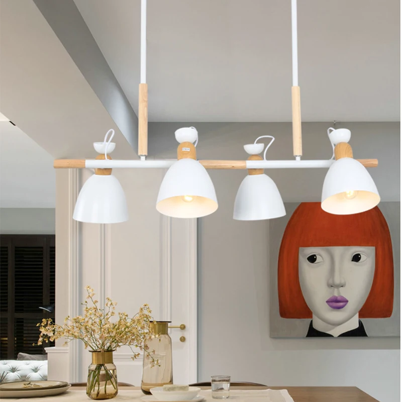 

Nordic creative personality wooden two-head ceiling plate 4 heads chandelier for kitchen bedroom living room restaurant hotel