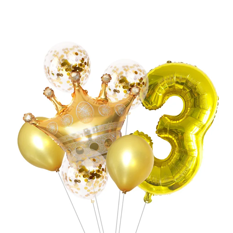 

32”Gold Crown Aluminum Foil Balloons Kit Gold Digital Figure Balloon Child Adult Birthday Wedding Decor Party Supplies Kids Toy