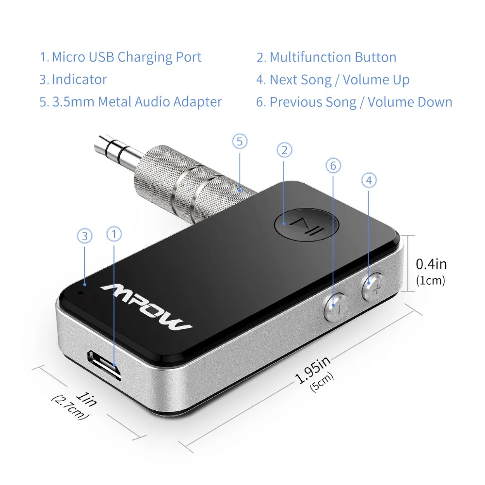 Mpow MBR1 Мини Bluetooth 4 0 приемник динамик беспроводной адаптер 3 5 мм выход для