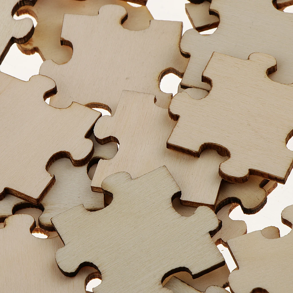 

50x Blank Wooden Puzzle Scrapbooking Embellishment Jigsaw Toys Kids Crafts