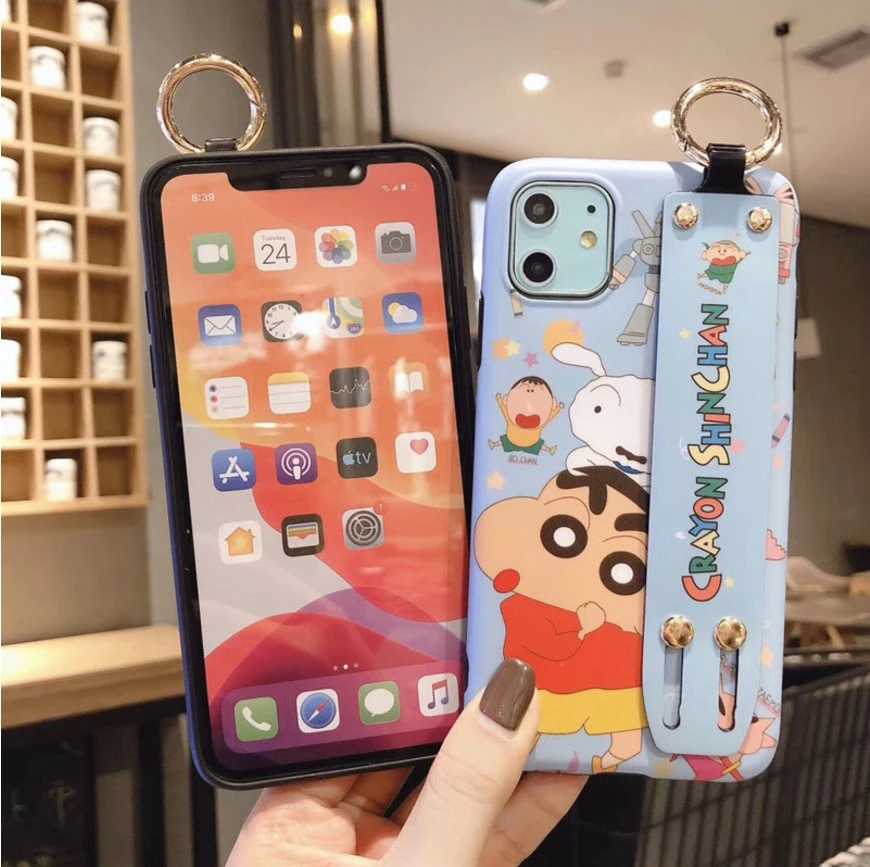 Wrist Strap Phone Case For iPhone 6s 7 8 x xr xs 11 pro Max Cartoon Couple Scrub Soft Cover Drop Protection | Мобильные телефоны и