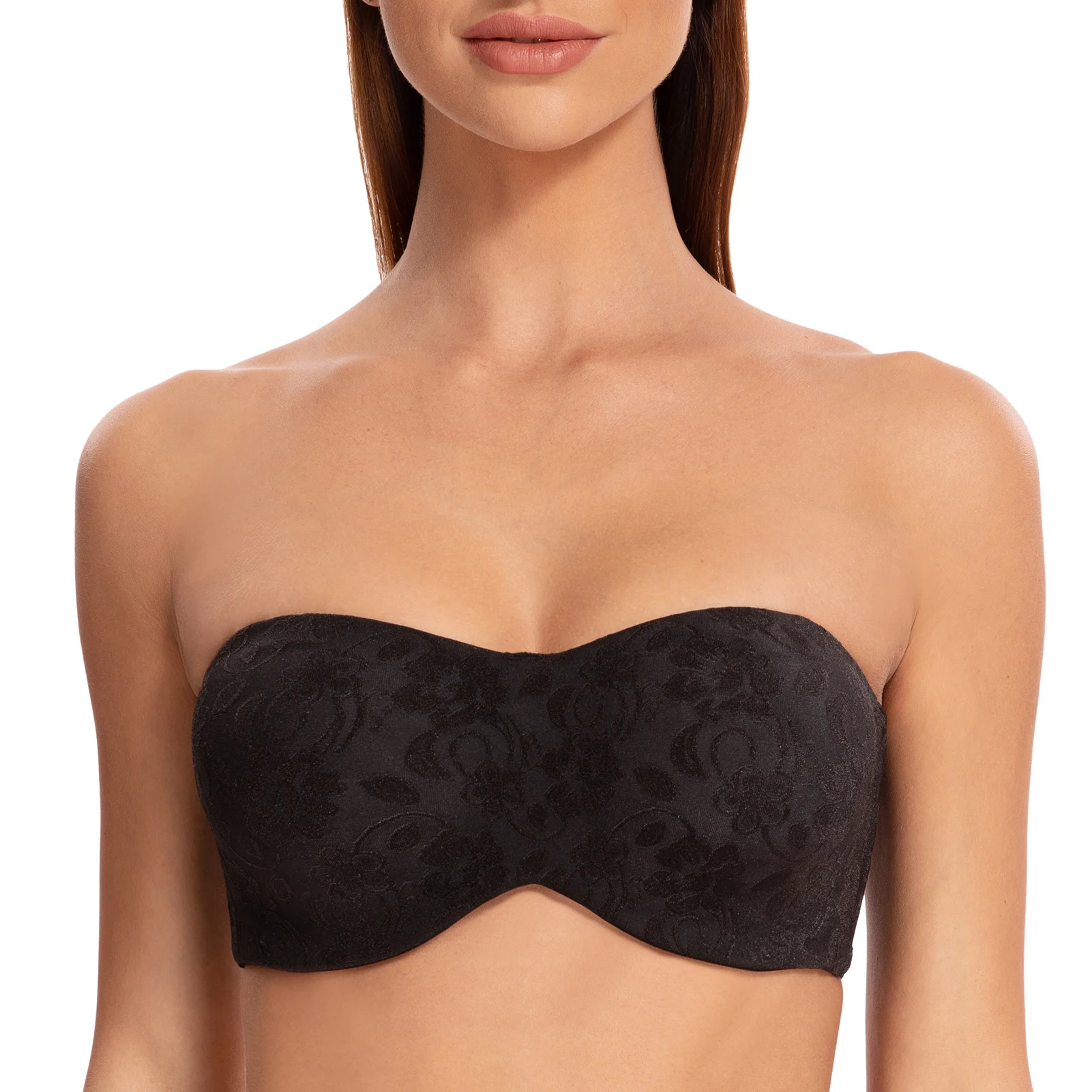 MELENECA Women's Unlined Strapless Bra with Underwire Minimizer for Large Busts Seamless Jacquard Fabric