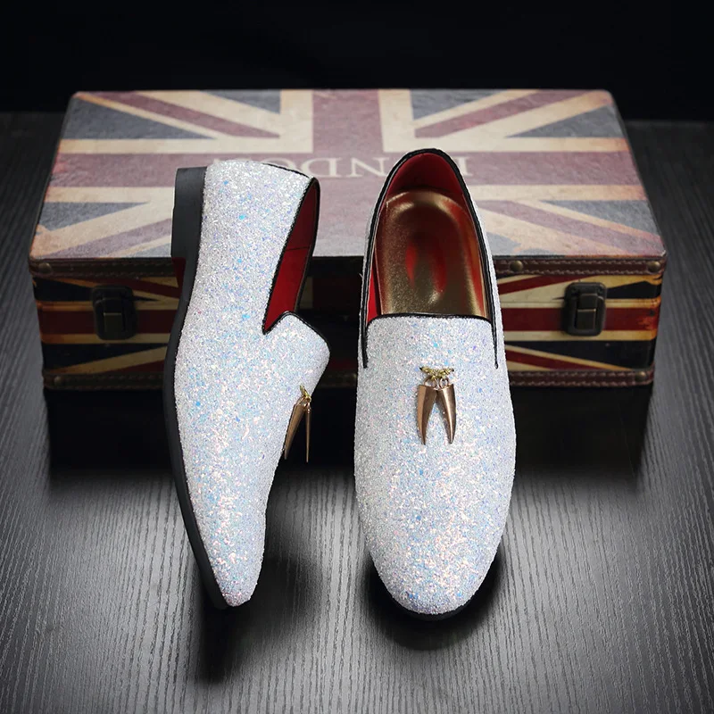 Мокасины мужские без шнуровки с блестками большие размеры 38-48 мужская обувь на