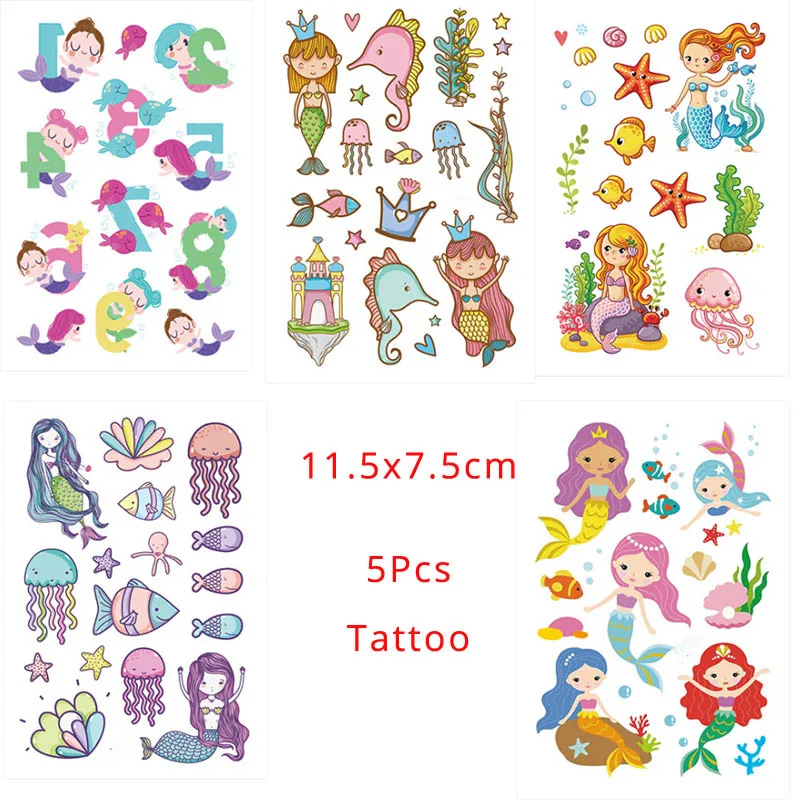 5pcs tattoo stickers MEIDDING девушка день рождения одноразовая посуда набор Русалка Вечерние воздушные шары тарелки чашки баннер для свадебного оформления Baby Shower - Цвет: 5pcs tattoo stickers