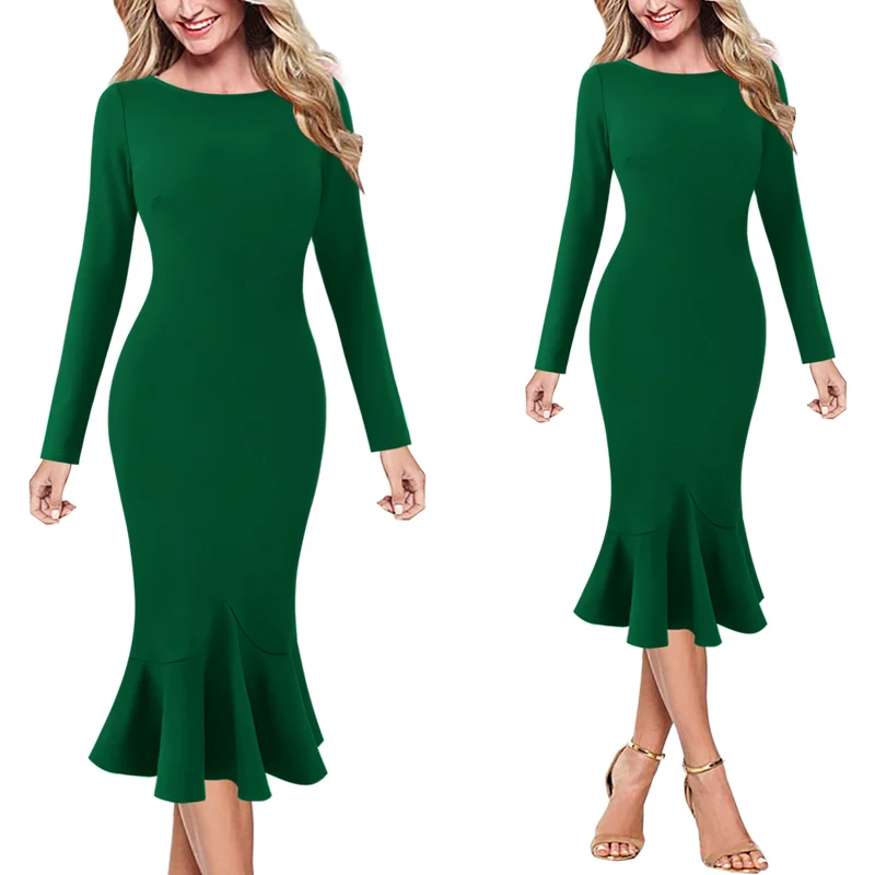 Vfemage женские элегантные винтажные Pinup одежда для работы, офиса, бизнеса, повседневные Коктейльные Вечерние облегающие платья-карандаш, платье русалки 1053 - Цвет: Green 3