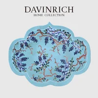 DAVINRICH Chinoiserie Grape Vine Carpet Door Mat Ancient Chinese Lucky Cloud Shape Bedside Bathroom Dressing Room Area Rugs Teal