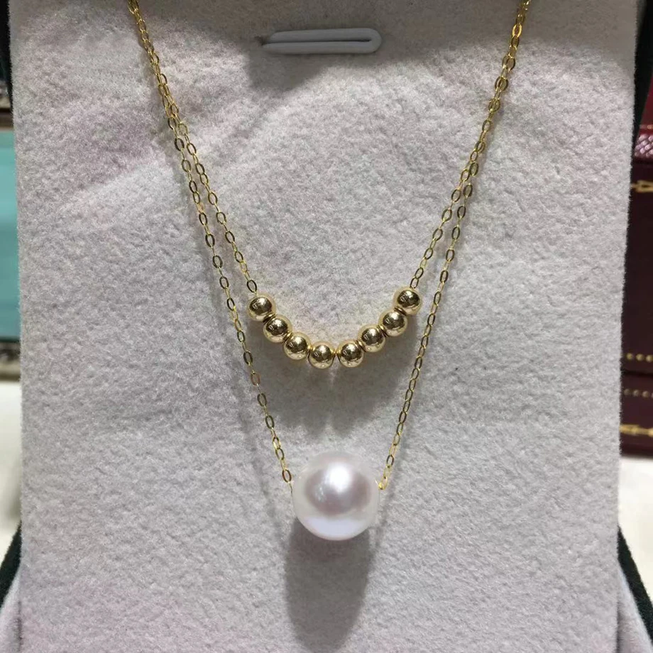 

XF800 Real 18K Gold Pearl Necklace Pure Solid AU750 Chain White Natural AKOYA Seawater Pearls For Women Wedding Fine Jewelry D54