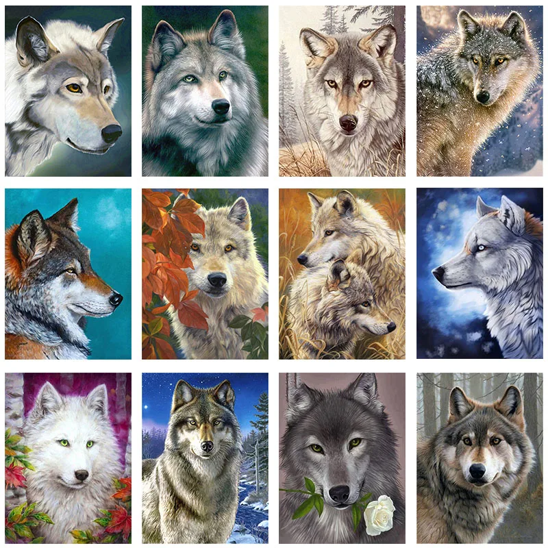 

5D DIY Animal Wolf Diamond Painting Cross Stitch Full Square Round Drill Embroidery Colorful Handmade Home Room Wall Decor Craft