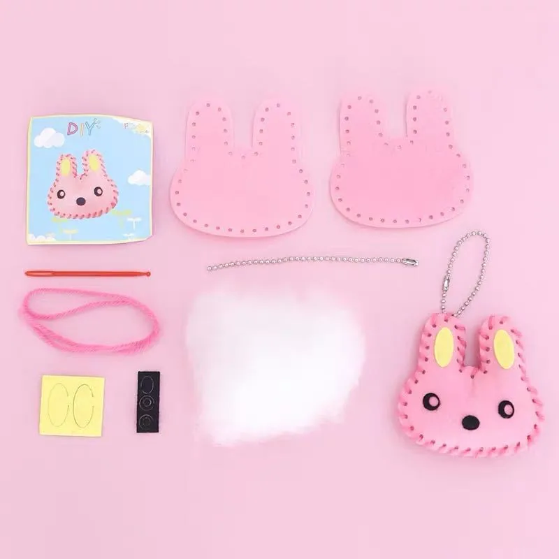 

10Pcs/lot Handcraft Toys for Children Non-woven Fabric DIY Handmade Pink Bag Keychain Ornaments Arts Crafts Kits Creative Toy