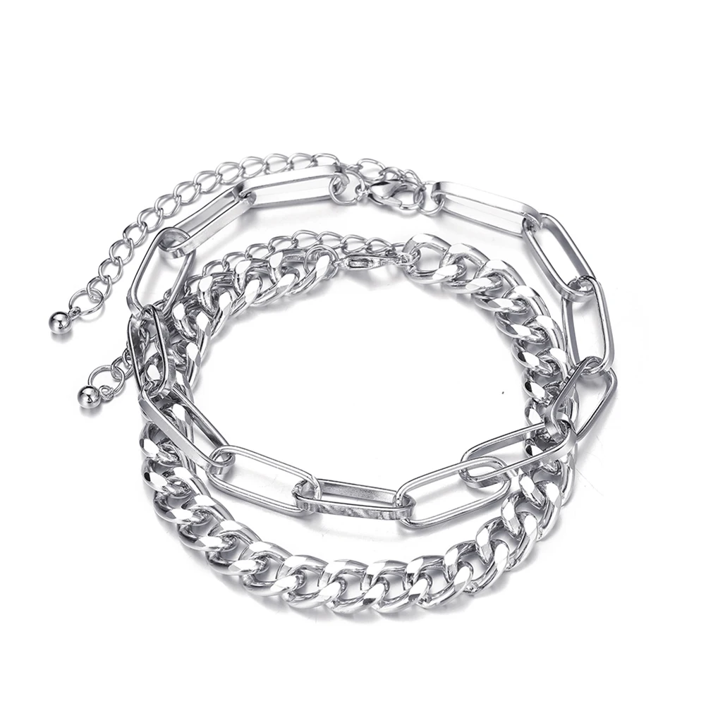 

Vintage Wemen Men Jewelry 2pcs Thick Chain Anklet Double Layers Ankle Chain