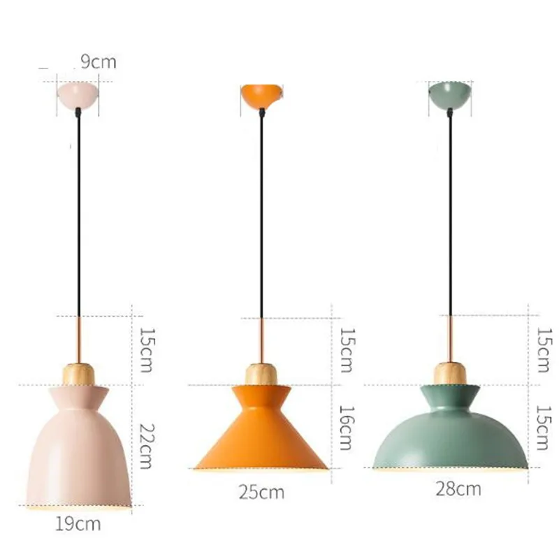 

Modern Nordic Macaron Colors Aluminum Wooden Pendant Light for Foyer Dining Room Bedside Led E27 Metal Suspension Lamp 2318