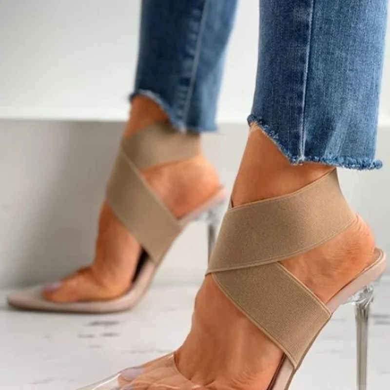 

2021 Summer New European American Arrow Transparent Solid Light Mouth Thin Super High Heel Sandals Elegant Women Sandals 5KE166