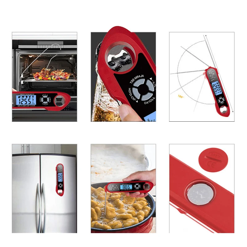 

Instant Read Meat Thermometer with 2 Probes & Backlight & Bottle Opener Waterproof Magnetic Foldable Food Thermometer VC