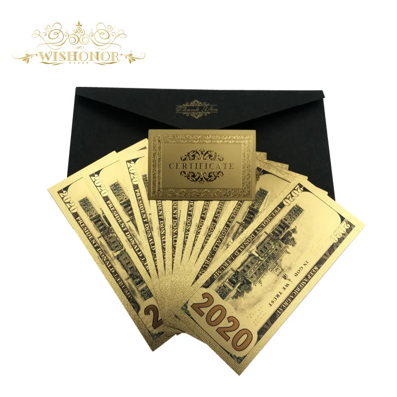 10 шт./лот новогодние банкноты Трампа 2020 купюры в долларах США 24 К позолоченные