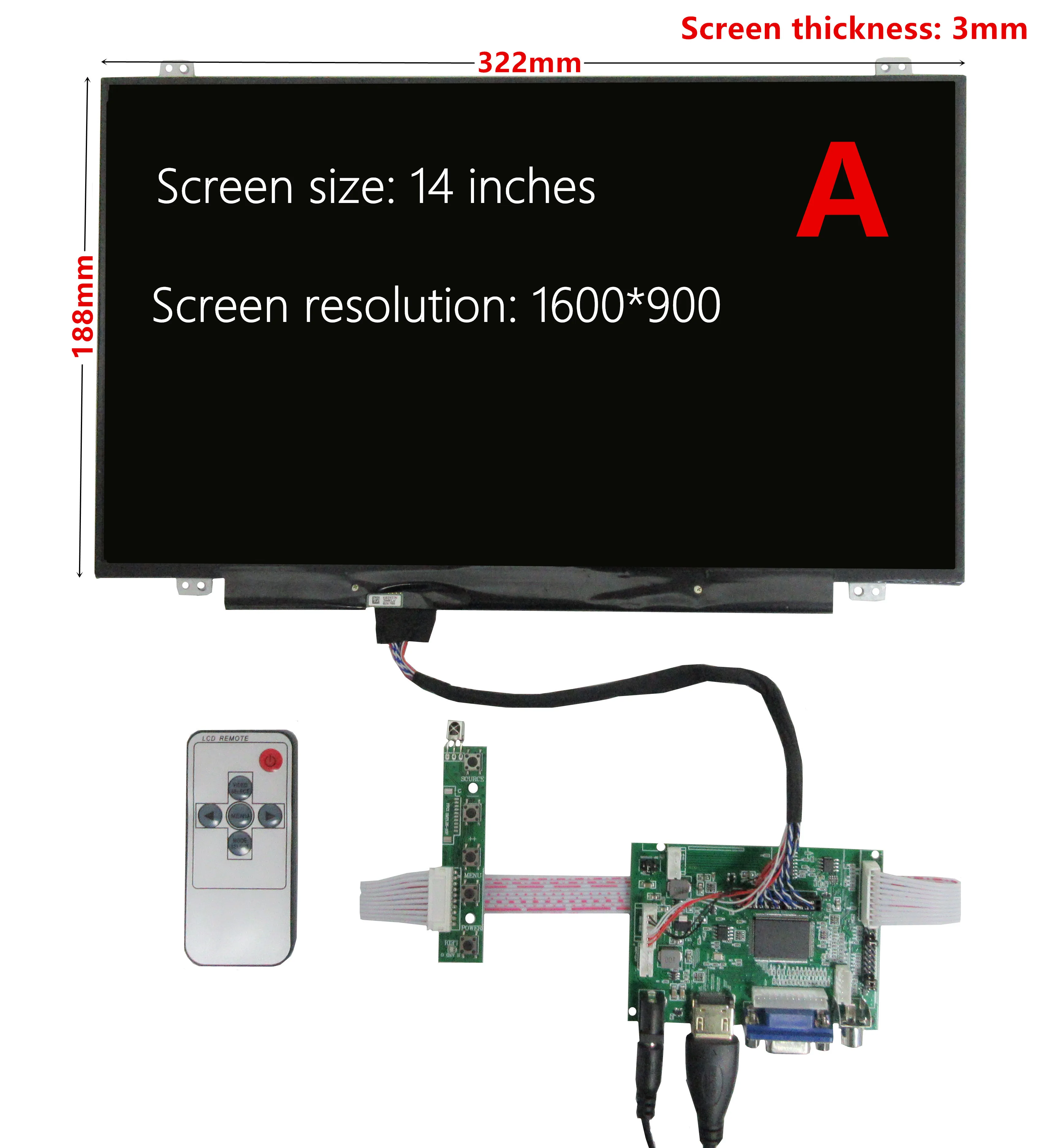 14-дюймовый ЖК-экран монитор контрольная плата драйвера 2AV VGA HDMI-совместим с