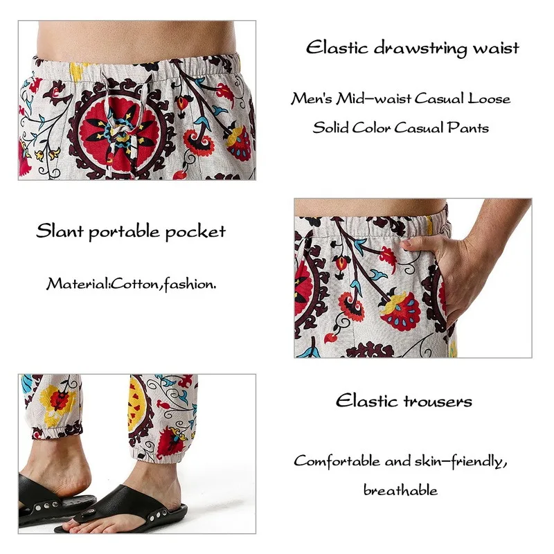 

Men Hip-hop Pants 2021 Spring And Summer Cotton And Linen Casual Pants Men's Printed Long Pants Trendy Large Size Loose