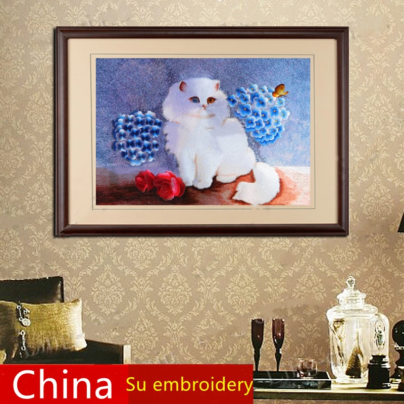 

Suzhou embroidery boutique Chinese painting cat play butterfly mural living room hotel interior decoration painting gift paintin