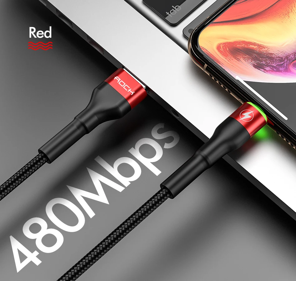 ROCK SPACE 1m 2m 3.1A Hi-Tensile USB Cable For Apple iPhone 11 PRO X XS 8 7 6 Plus Fast Charger Data Cable Charge Sync