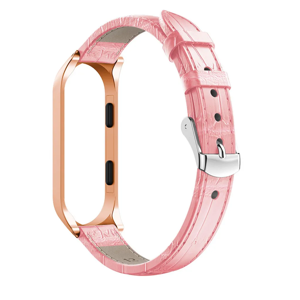 Сменный кожаный браслет ремешок + металлический чехол для Xiaomi Mi Band 3 часов