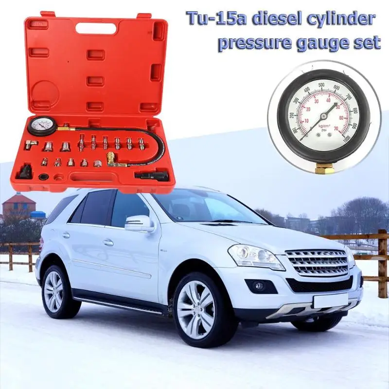 

3 inch Car Diesel Engine Cylinder Compression Tester Kit Pressure Gauge+Adapter Set for VW Ford Lincoln Isuzu Toyota