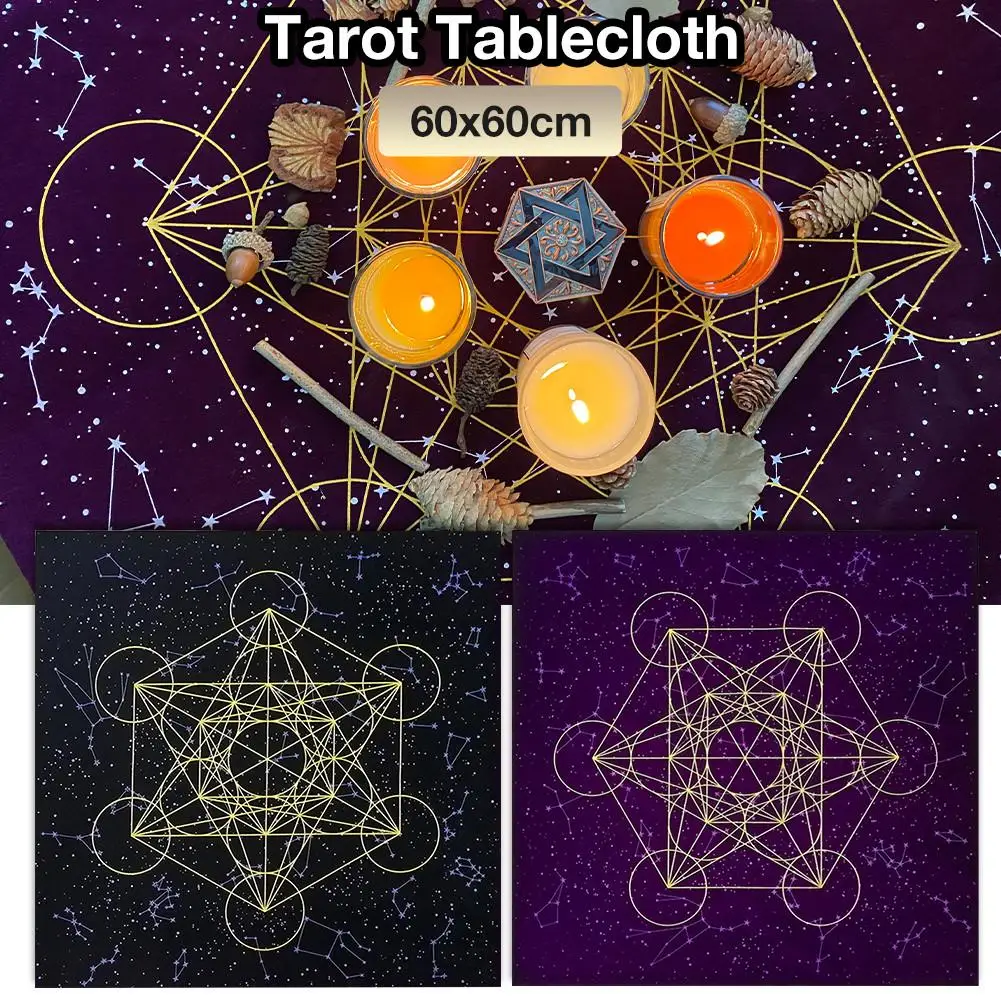 

60*60CM Tarot Tablecloth Metatrone's Cub Crystal Grid Fortune Astrology Divination Fate Tarot Card Pad Flannel Cards Table Cloth