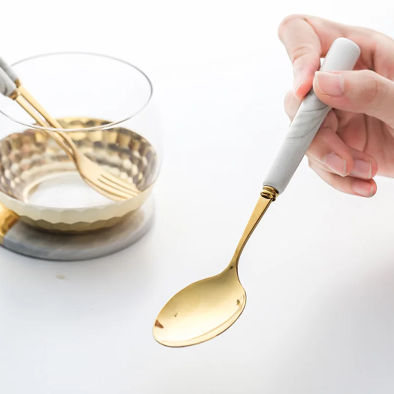 LEKOCH Gratitude and feedback Marble gold stainless steel knife fork spoon set Western tableware steak dessert | Дом и сад