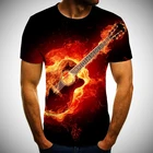 Футболка мужская с принтом пламени, музыкальная тенниска с 3D-принтом гитары, Повседневная металлическая, одежда в готическом стиле, футболки с коротким рукавом