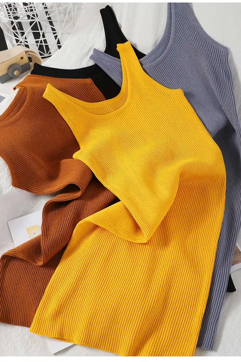 

Korean solid color slim thread vest skirt sexy buttock skirt knitted dress spring and summer new base skirt