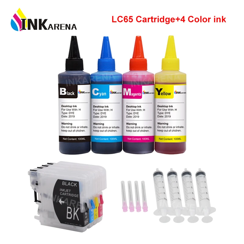 

INKARENA LC65 XL Printer Ink Cartridge For Brother LC 11 16 38 61 65 67 980 990 1100 + 400ml Bottle Ink DCP-J140W 145C 165C 185C