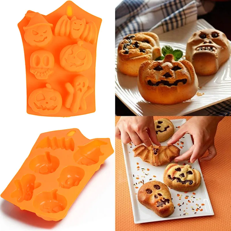 1pc/4pcs Halloween Pumpkin Ghost Bat Cookie Mould 3D Silicone Plunger Cutter DIY Baking Cookie Kitchen Halloween Party Tools