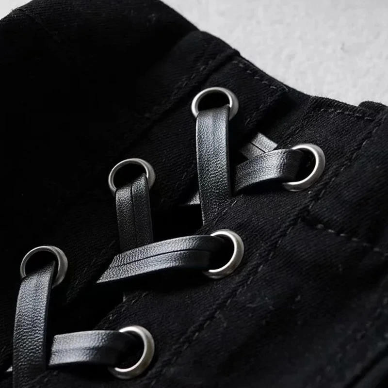 

CHICEVER Sexy Patchowork Lace Up Women's Shorts High Waist Korean Fashion Denim Chic Short Female New Clothing 2021 Summer Style