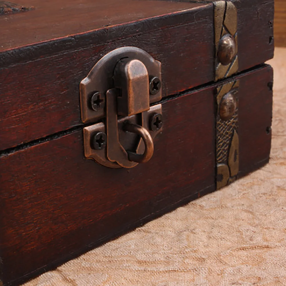 Retro Design Wooden Lock Catch Jewelry Gift Storage Box Container Sundries Organizer Large Capacity Jewelry Storage Case