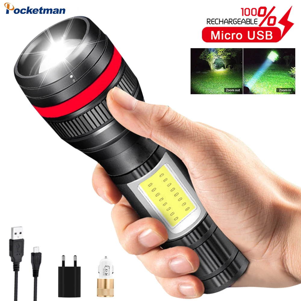 

Super Bright LED Flashlight Portable 3 Modes Telescopic Zoom Flashlight Waterproof Torch USB Rechargeable Flashlight