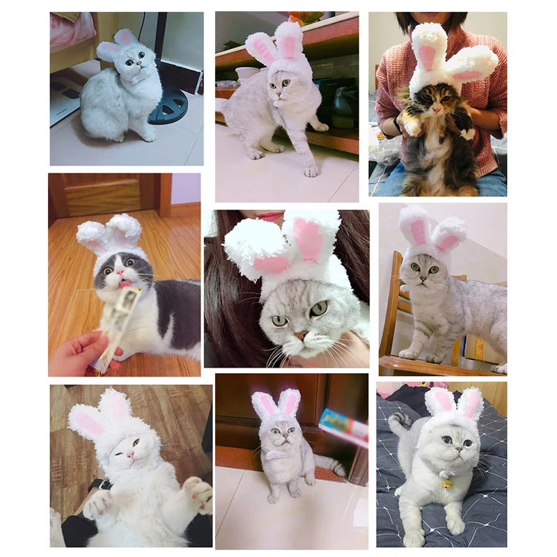 Забавная Кепка для питомца кошки, костюм, теплая шапка с кроликом, новогодние, вечерние, рождественские аксессуары для костюмированной вечеринки, аксессуары для питомца кошки, реквизит для фотосессии, головной убор