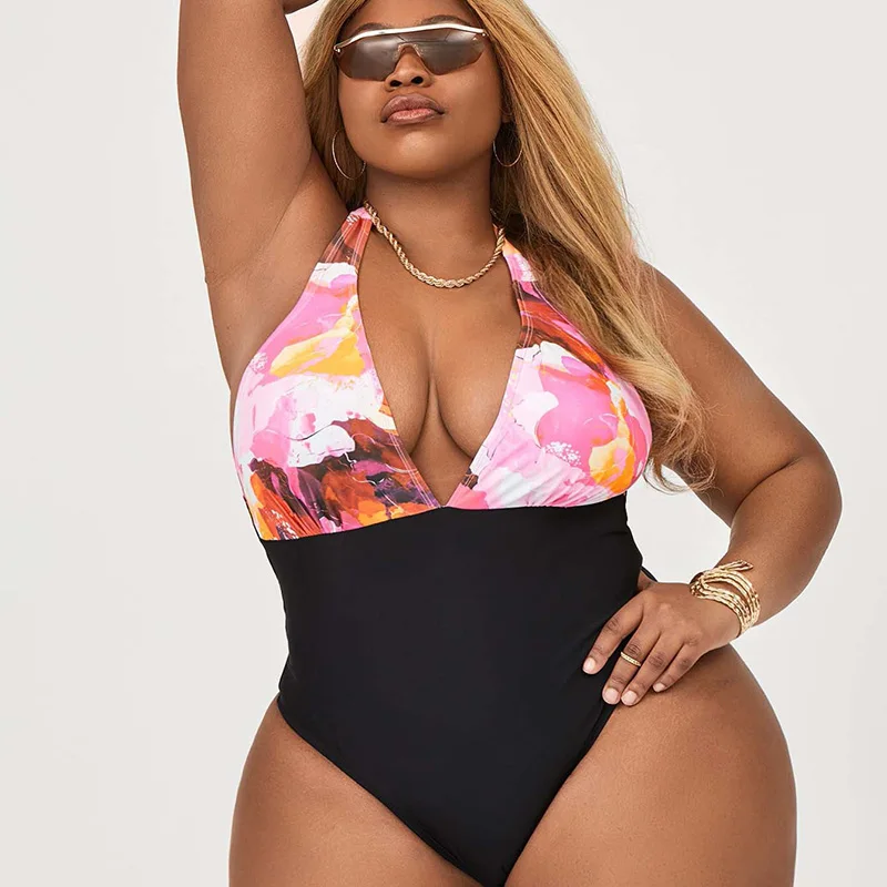 

Summer Sexy One-piece Large Big Size Swimwear Women Sexy beauty back print breathable hot spring swimwear woman beach Swim suit
