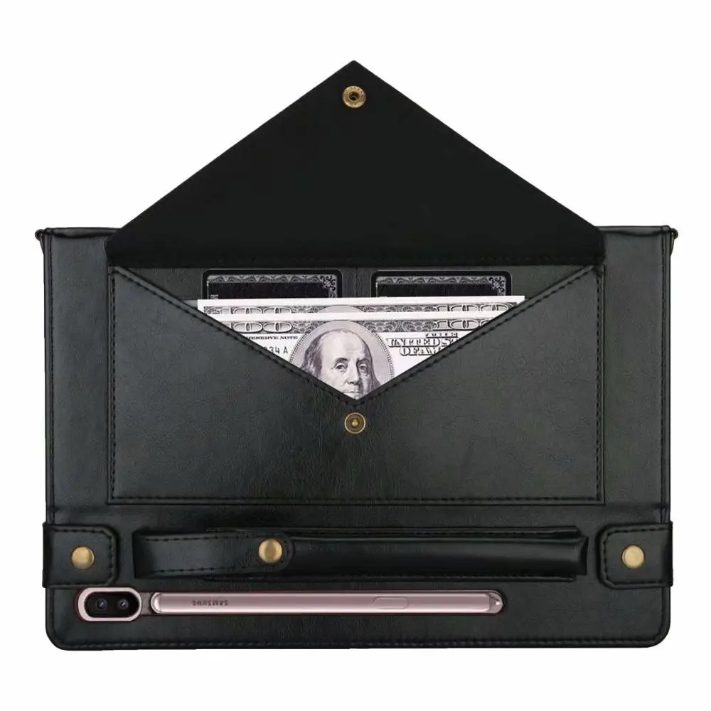 Genuine Leather Case with Pencil Holder for Samsung Galaxy Tab S6 10.5 SM-T860 SM-T865 Tablet Cover with Neck Strap+ Pen