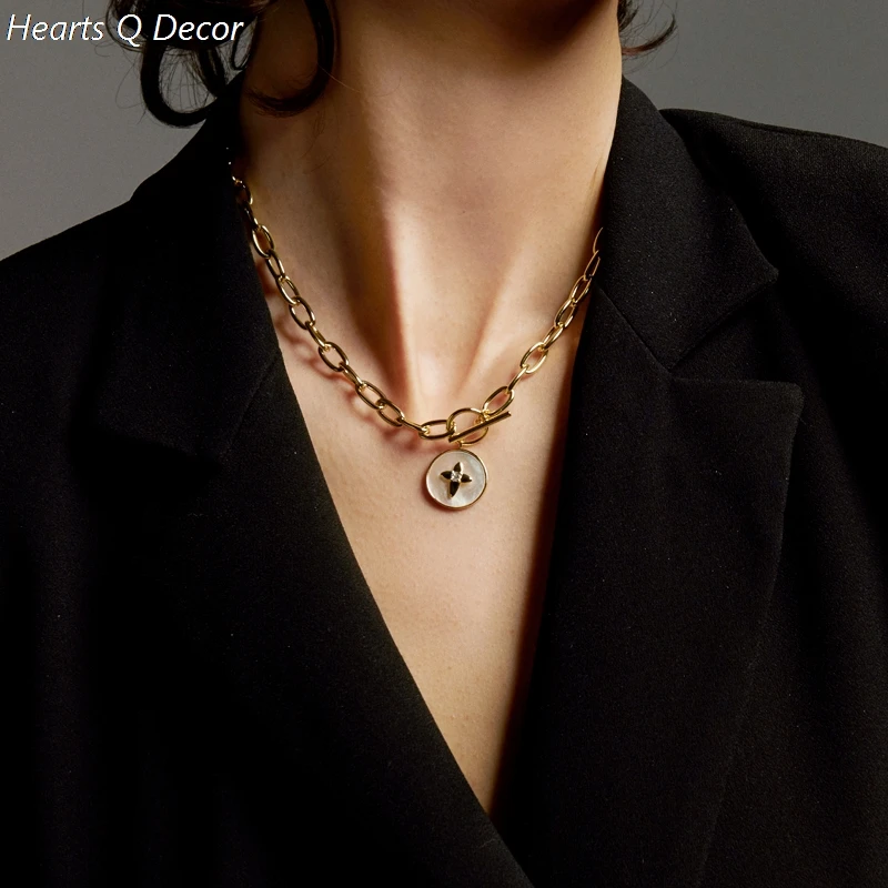 Ожерелье чокер из латуни с круглым корпусом и цепочкой|Подвески| |