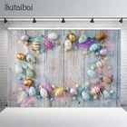 Фон для фотосъемки с пасхальными яйцами и деревянными досками