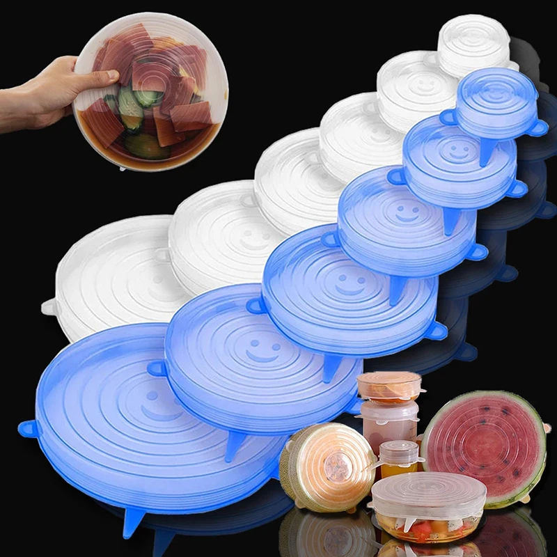 силиконовые крышки silicone lids крышки силикон кухня крышка силиконовая силиконовая крышка крышка для микровлновки крышки силиконовые силиконовые крышка крышки для посу 6 шт., силиконовые крышки для микроволновой печи - изображение
