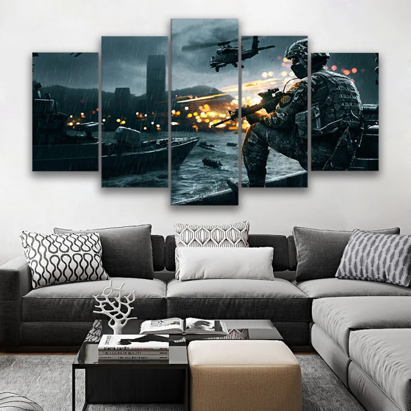 

Art Canvas Nordic Poster Decoration Print New 5 Pieces/Pcs Battlefield Scenario Wall For Living Room HD Painting Modular Picture