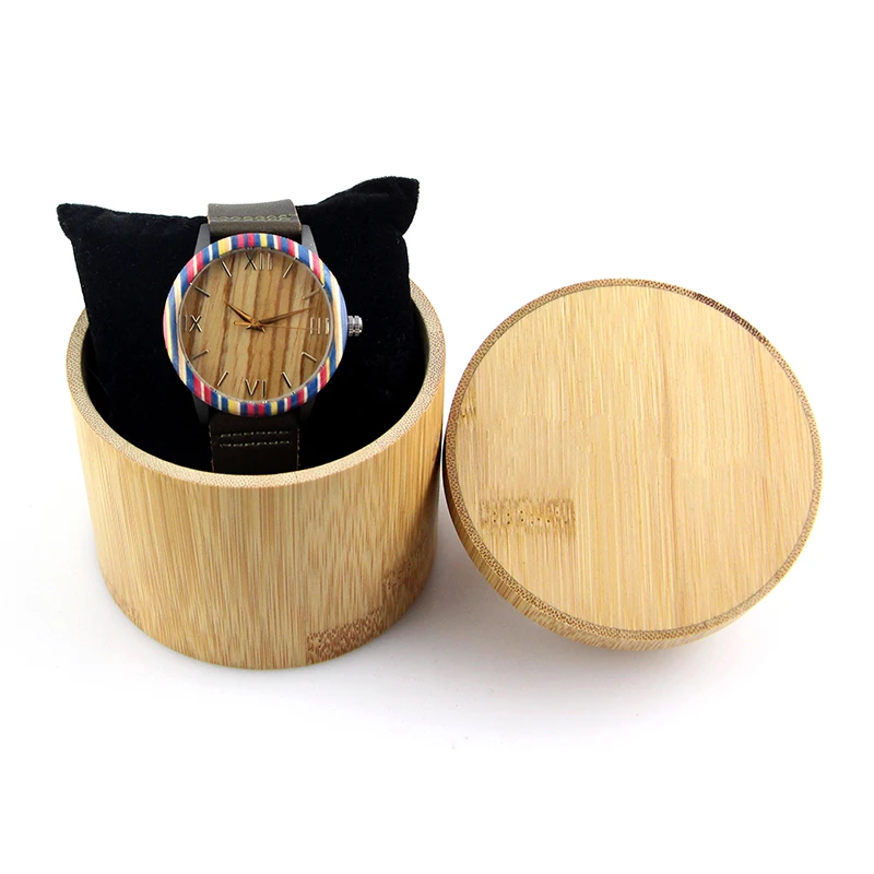 Dropshipping Casual Dress Fashion Women Water Proof Black Alloy Case Brown Strap Female Ladies Zebra Wood Wrist Watch