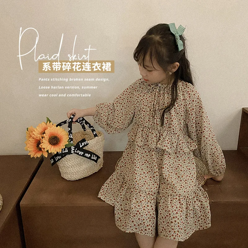 

Dress Full Sleeve Above Knee Length Pullover A-line Print Regular Cotton New Fashion Simple Sweet Spring Autumn Children Girls