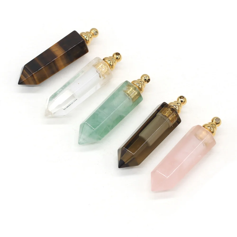 

Natural stone gem crystal column perfume essential oil bottle pendant DIY Necklace Jewelry Accessories Gift Making Size 14x46mm