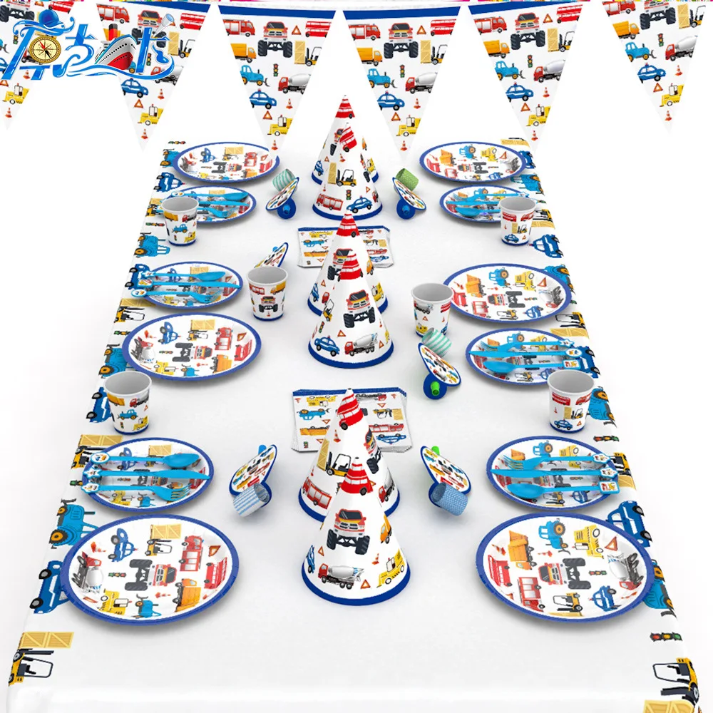 Авто инженерный автомобиль тема посуда Дети День рождения компоновка