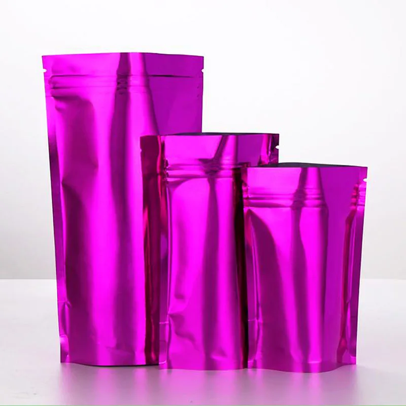 

100Pcs Stand Up Purple Mylar Foil Zipper Reclosable Pack Bag Tear Notch Zip Lock Self Seal Storage Bag Dried Fruits Cereals